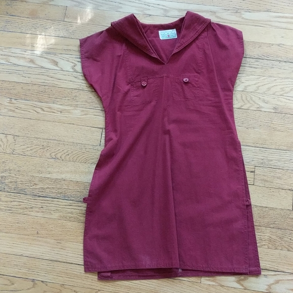 Vintage Maroon heavy Cotton Tunic Top Sailor Collar S - Picture 7 of 9